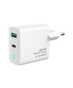 Gembird 2-port 20W USB fast charger, LED, white