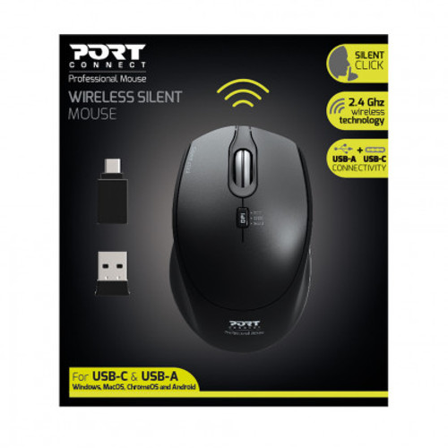 Port miš OFFICE PRO SILENT, bežični, crni