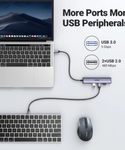 UGREEN 5-portni Revodok 105 USB-C HUB, 3xUSB-A, 1xUSB-C 100W PD, 1xHDMI 4K 30Hz, sivi