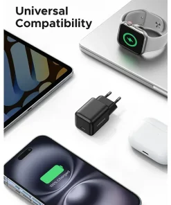 UGREEN zidni punjač 20W, 1×USB-C, GaN, crni