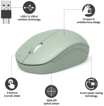 Port miš OFFICE WL USB-A/C, bežični, zelen