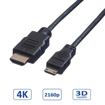 Roline VALUE HDMI High Speed kabel sa mrežom, TIP A (M) - TIP C (M) (mini), 2.0m