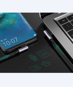 UGREEN USB-C (M) na USB-A (M), kutni 90°, 3A, pleteni kabel MFi, crni, 2.0m