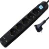 Transmedia 5-way power strip with 2x USB, black, 1,5m