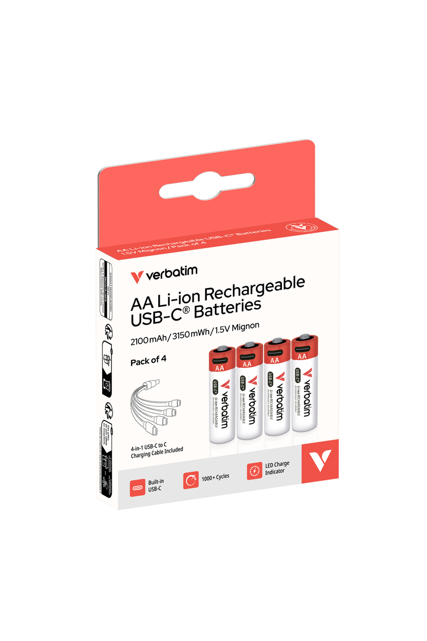 Verbatim AA-LR6 Mignon USB-C punjive baterije 1.5V, 2100 mAh (4 komada)