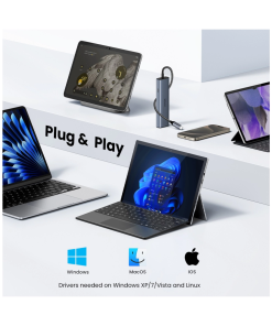 UGREEN 6-portni USB-C HUB na 1xUSB-A 3.2, 2xUSB-C 3.2, 1xUSB-A 2.0, 1xUSB-C za napajanje, 1x RJ45 konektor, sivi