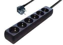 Transmedia 6-way power strip, 5,0 m cable, Black