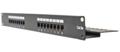 Masterlan patch panel 19", 16xRJ45, Cat5e, 1U, with tie bar, black