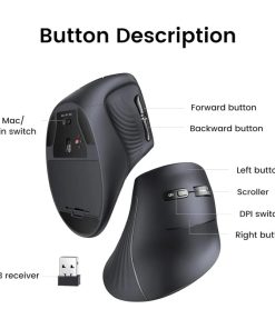 UGREEN bežični ergonomski vertikalni miš, bluetooth, 4000 DPI, USB, crni