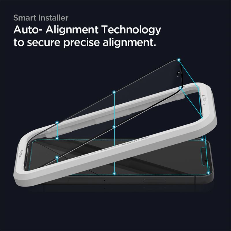 Spigen Glas tR ALM FC Black, zaštitno staklo za ekran telefona, 2 kom + okvir za instalaciju - iPhone 12 Pro Max