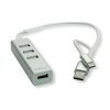 Roline Hub 4-porta USB2.0, USB Tip-A + USB-C kablovi, 0.3m