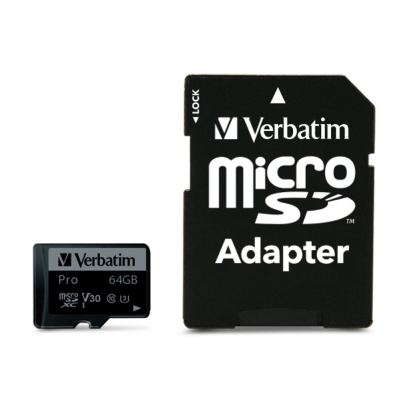 Verbatim memorijska kartica PRO Micro SDXC 64GB, U3, A2, V30, Class 10 Card + adapter