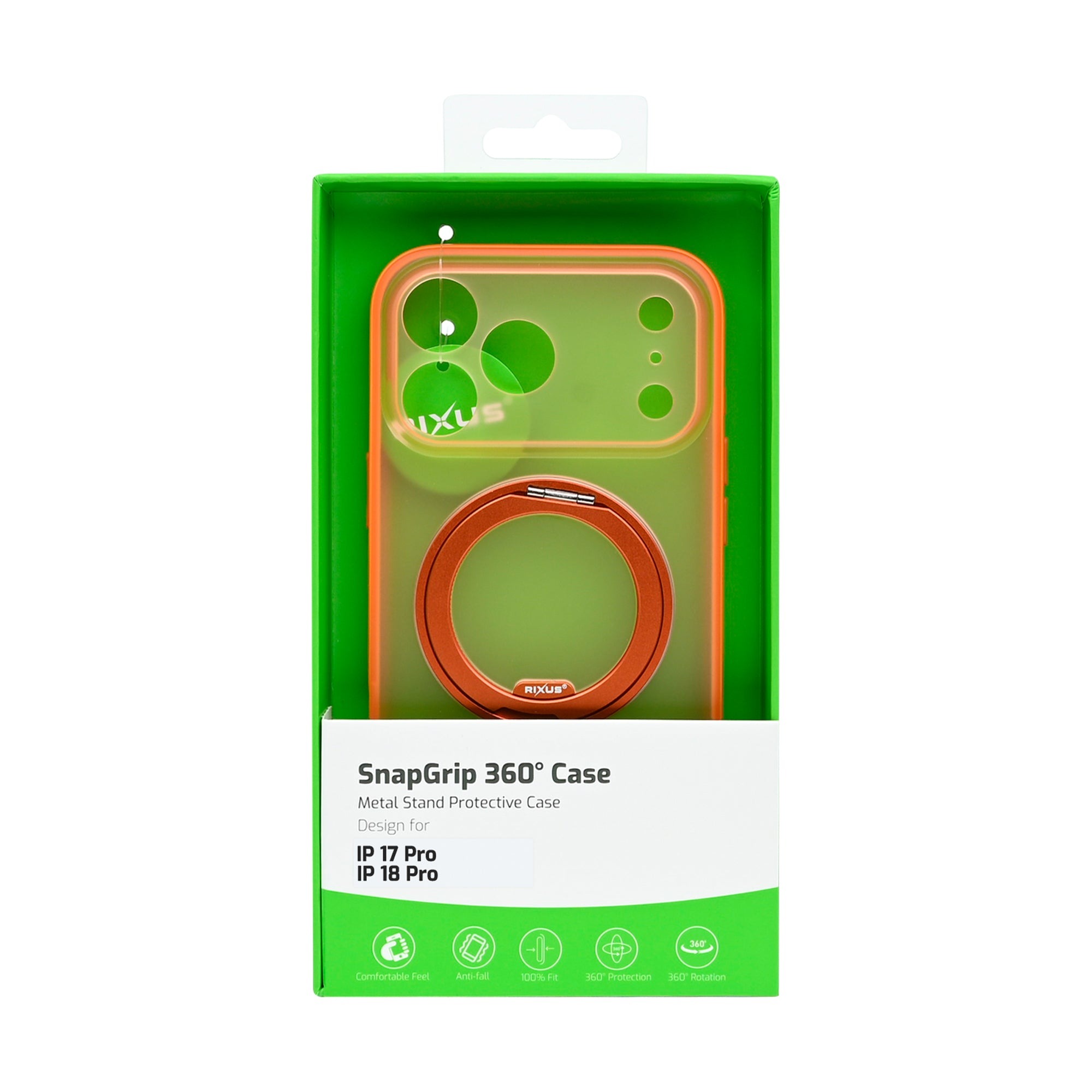 Rixus SnapGrip 360 Case For Apple iPhone 17 Pro, 18 Pro Orange