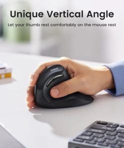 UGREEN bežični ergonomski vertikalni miš, bluetooth, 4000 DPI, USB, crni