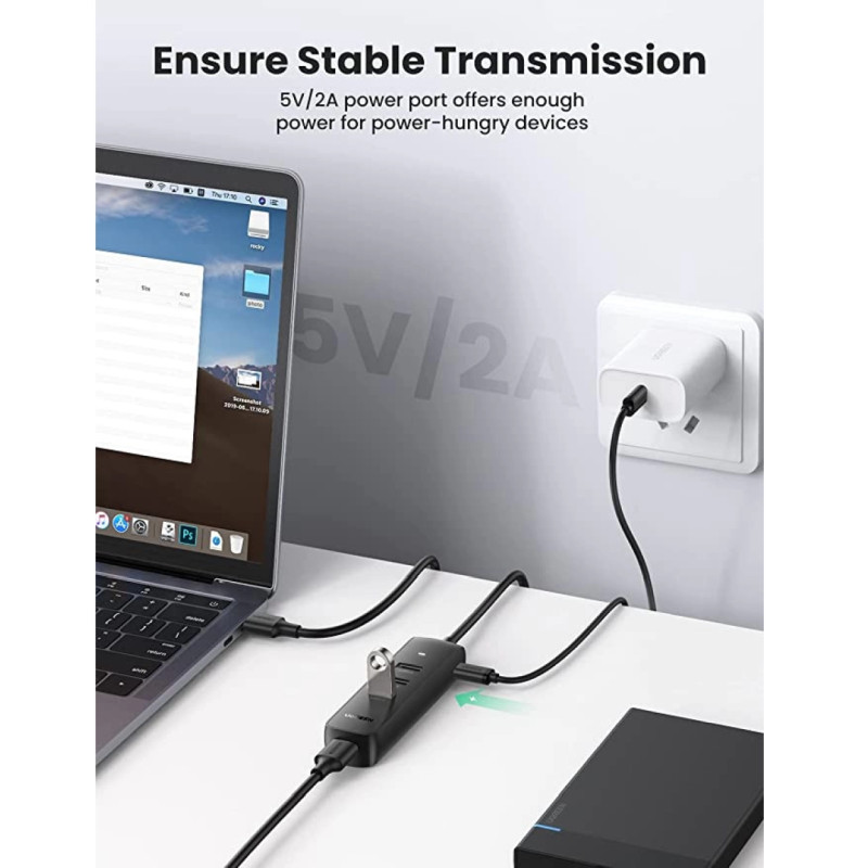 UGREEN 4-portni USB-A HUB 4×USB-A 3.0, 1.0m, crni
