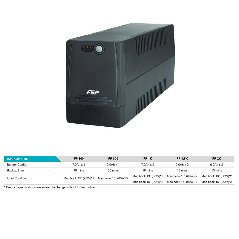 Fortron Source UPS FP 1000VA/600W, Line-interactive, 4×Schuko, 2×7Ah