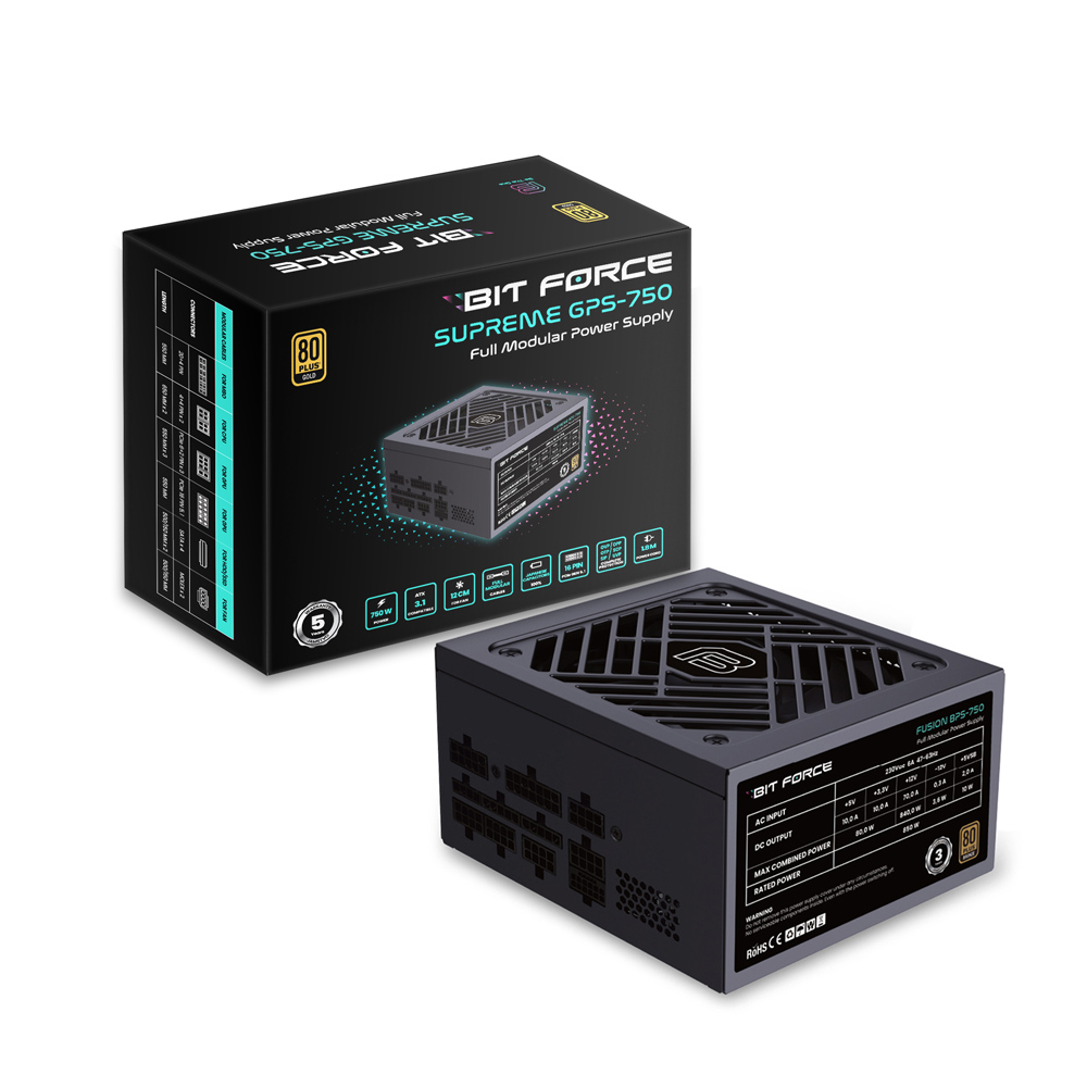BIT FORCE napajanje 750W 80+ GOLD SUPREME GPS-750, modularno, ATX 3.1, PCI-E 5.1, FDB