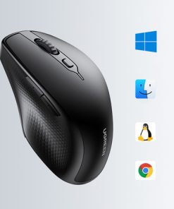 UGREEN MU101 ergonomski bežični miš, Dual Mode, Bluetooth 5.0 i 2,4 GHz, 4000 DPI, crni