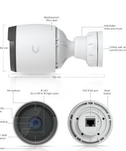 Ubiquiti UniFi G6 Bullet UVC-G6-Bullet 4K 8MP PoE nadzorna kamera, IR 30m, AI prepoznavanje, IP66, IK04, bijela