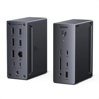 UGREEN Revodok Pro 14-u-1 USB-C, 2×DP, G-LAN, 2×USB-C (10Gbps), 2×USB-A (5Gbps)/1×USB-A (10Gbps), SD/TF, Audio, 100W PD