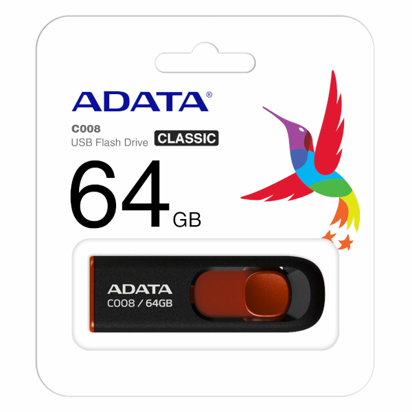 ADATA C008, 64GB, USB2.0, crno-crveni