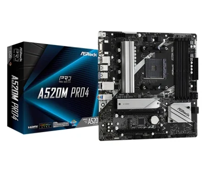 Asrock MB A520M PRO4, S. AM4, DDR4/4733+(OC), PCIe 3.0, G-LAN, VGA/HDMI/DP, mATX