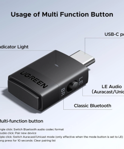 UGREEN Bluetooth 6.0 bežični audio odašiljač s LDAC podrškom i 3,5 mm priključkom, domet do 10m