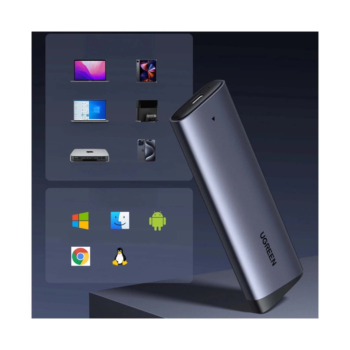 UGREEN vanjsko kućište CM767, SSD M.2 2230-2280 B&M-Key, NVMe, USB C 3.2, 10 Gbps, srebrno