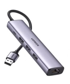 UGREEN USB HUB USB-A 3.0 na USB C, 3x USB A 3.0, RJ45, sivi