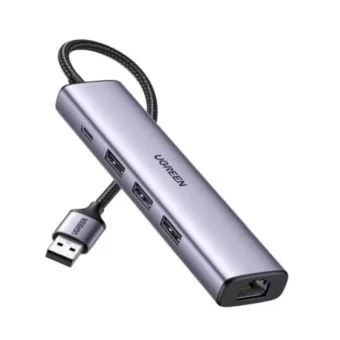 UGREEN USB HUB USB-A 3.0 na USB C, 3x USB A 3.0, RJ45, sivi