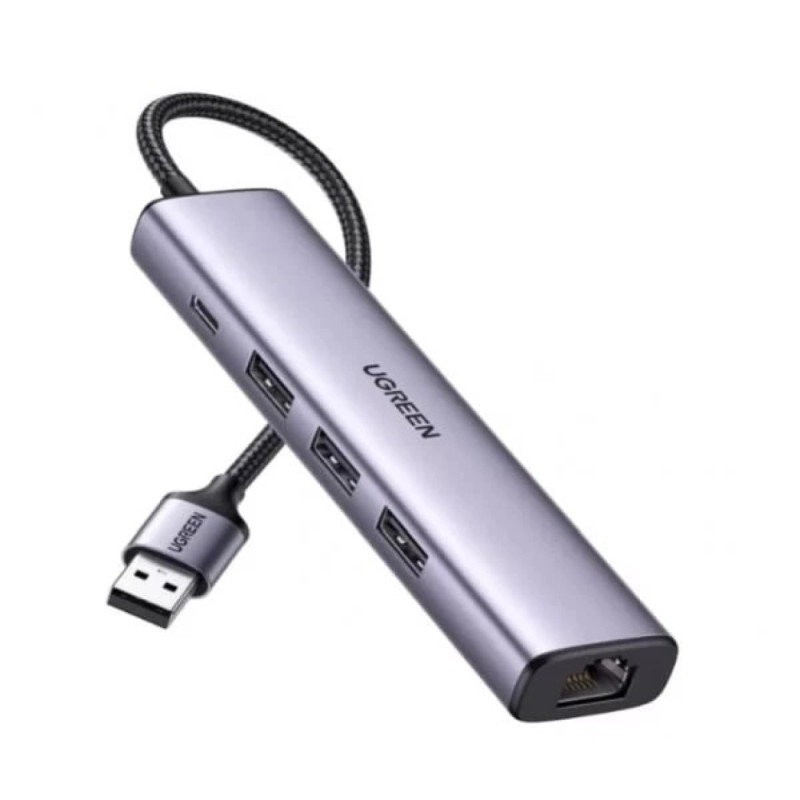 UGREEN USB HUB USB-A 3.0 na USB C, 3x USB A 3.0, RJ45, sivi