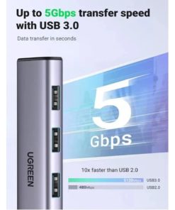 UGREEN USB HUB USB-A 3.0 na USB C, 3x USB A 3.0, RJ45, sivi