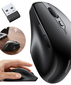 UGREEN MU101 ergonomski bežični miš, Dual Mode, Bluetooth 5.0 i 2,4 GHz, 4000 DPI, crni
